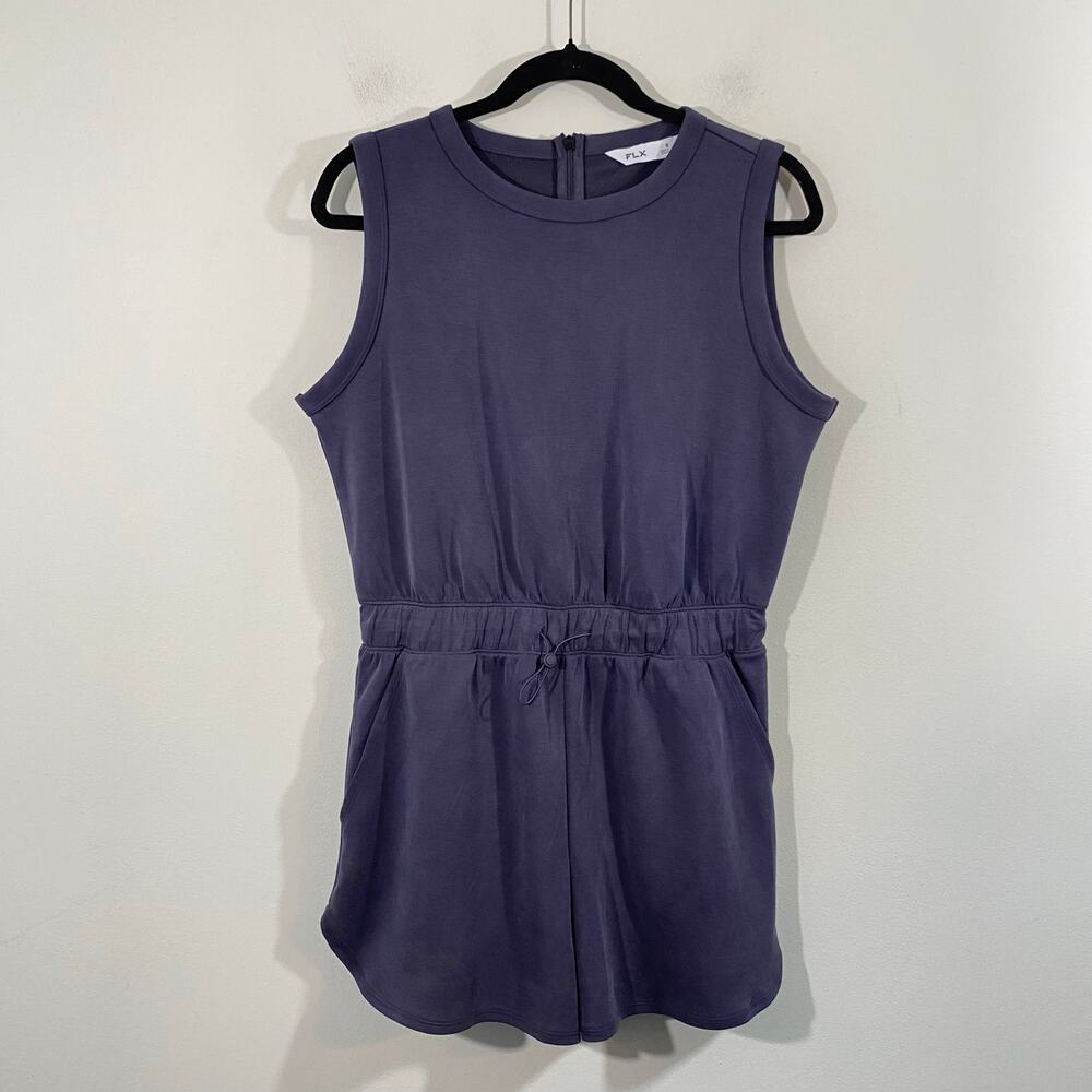 FLX Women Space Blue Solace Open Neck Sleeveless Athleisure Romper Size S